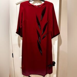 Vintage Elegant Red Dress with Black Accents